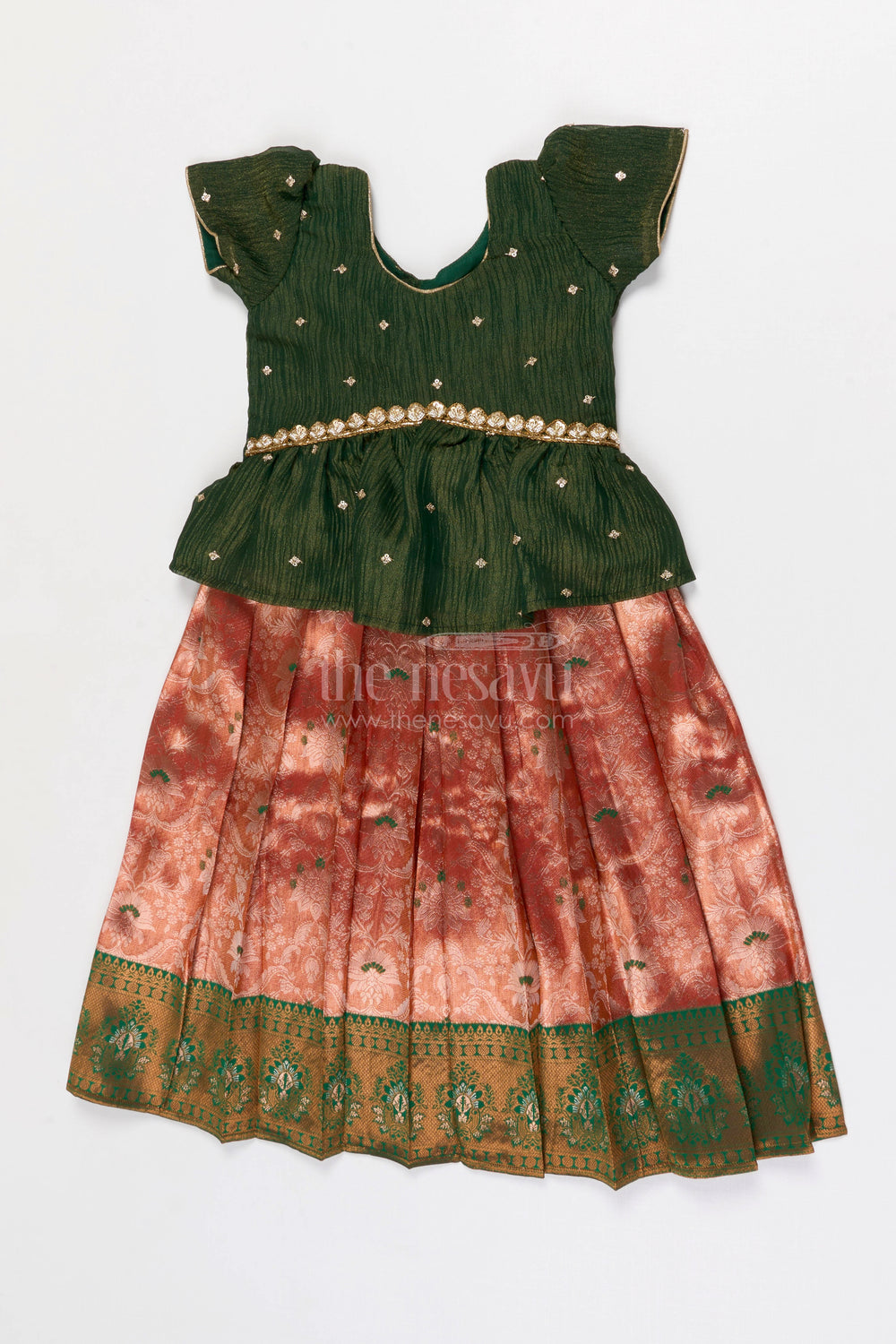 The Nesavu Pattu Pavadai Baby Girl Pattu Pavadai for Festive Celebrations and Weddings Nesavu 18 (2Y) / Half white / Banarasi GPP368A-18 Nesavu Baby Girl Pattu Pavadai Semi Banaras Silk Dress For Weddings And Festivals