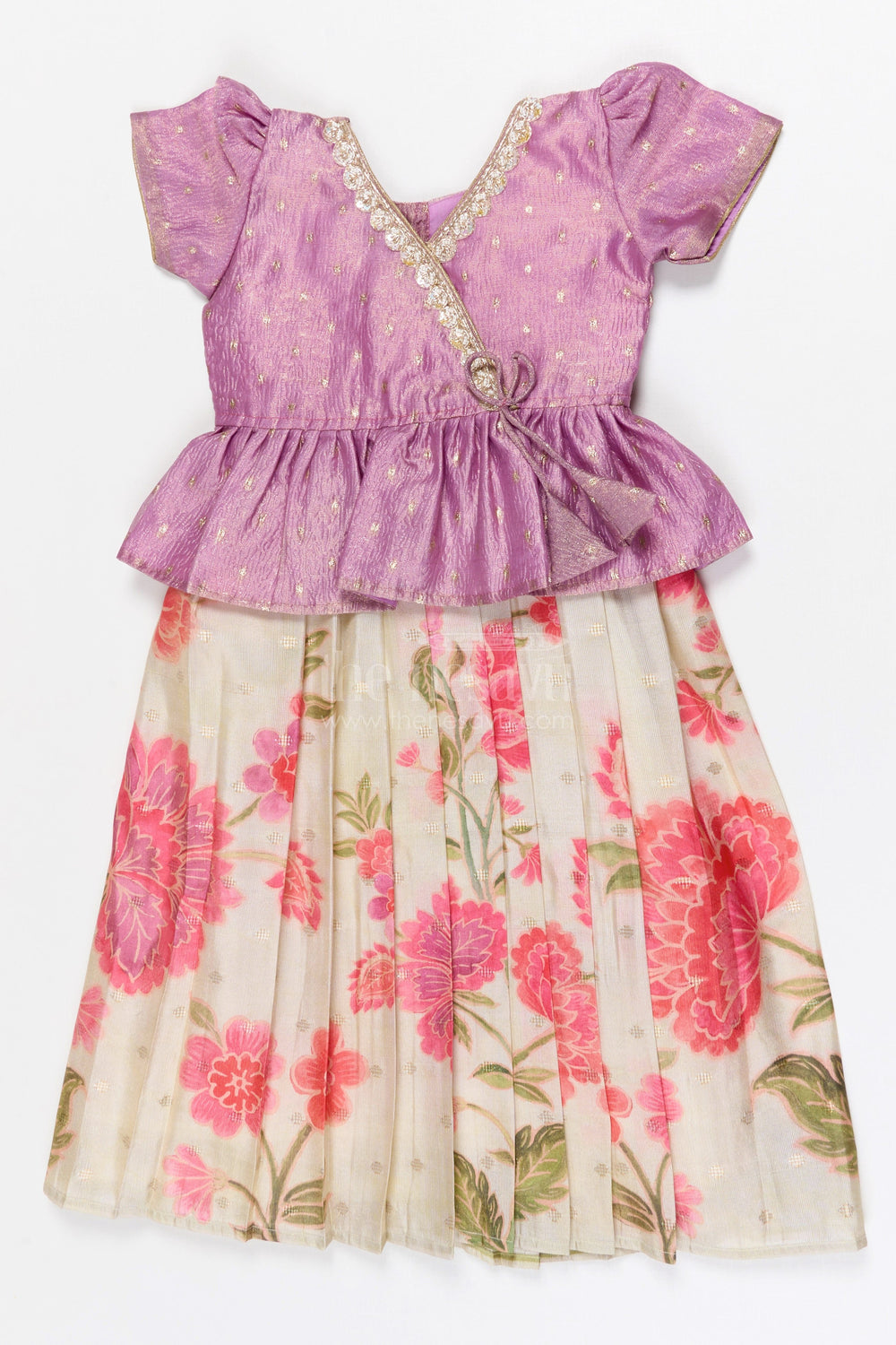 The Nesavu Pattu Pavadai Baby Girl Pattu Pavadai for Festive Occasions and Family Weddings Nesavu 18 (2Y) / Half white / Banarasi GPP370A-18 Nesavu Baby Girl Pattu Pavadai Semi Banaras Silk Dress For Weddings And Festivals