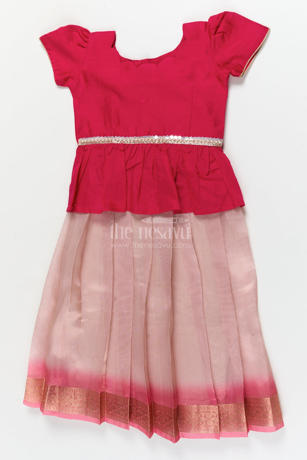 The Nesavu Pattu Pavadai Baby Girl Pattu Pavadai for Naming Ceremony and Traditional Occasions Nesavu 18 (2Y) / Pink / Banarasi GPP361B-18 Nesavu baby girl pattu pavadai for naming ceremonies and traditional milestone events