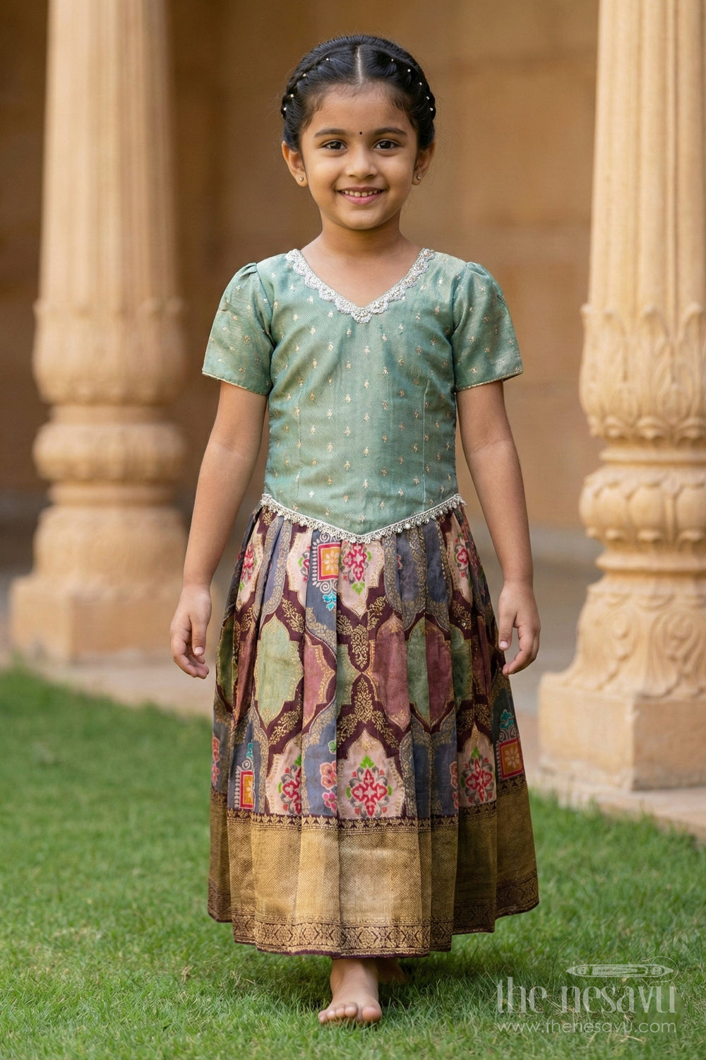 The Nesavu Pattu Pavadai Baby Girl Pattu Pavadai for Naming Ceremony and Traditional Wear Nesavu Nesavu baby girl pattu pavadai Banaras silk skirt tissue yoke naming ceremonies