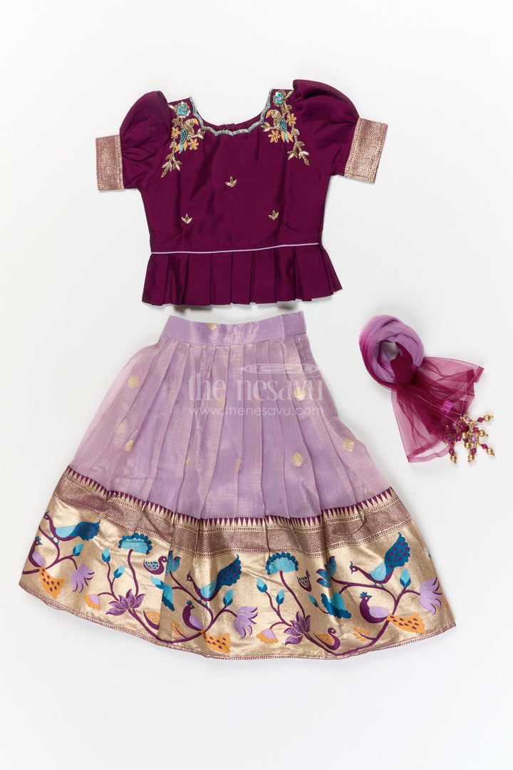 The Nesavu Pattu Pavadai Baby Girl Pattu Pavadai for Temple Visits and Traditional Festivals Nesavu Nesavu baby girl pattu pavadai with zari border and embroidered blouse for temple and festive occasions