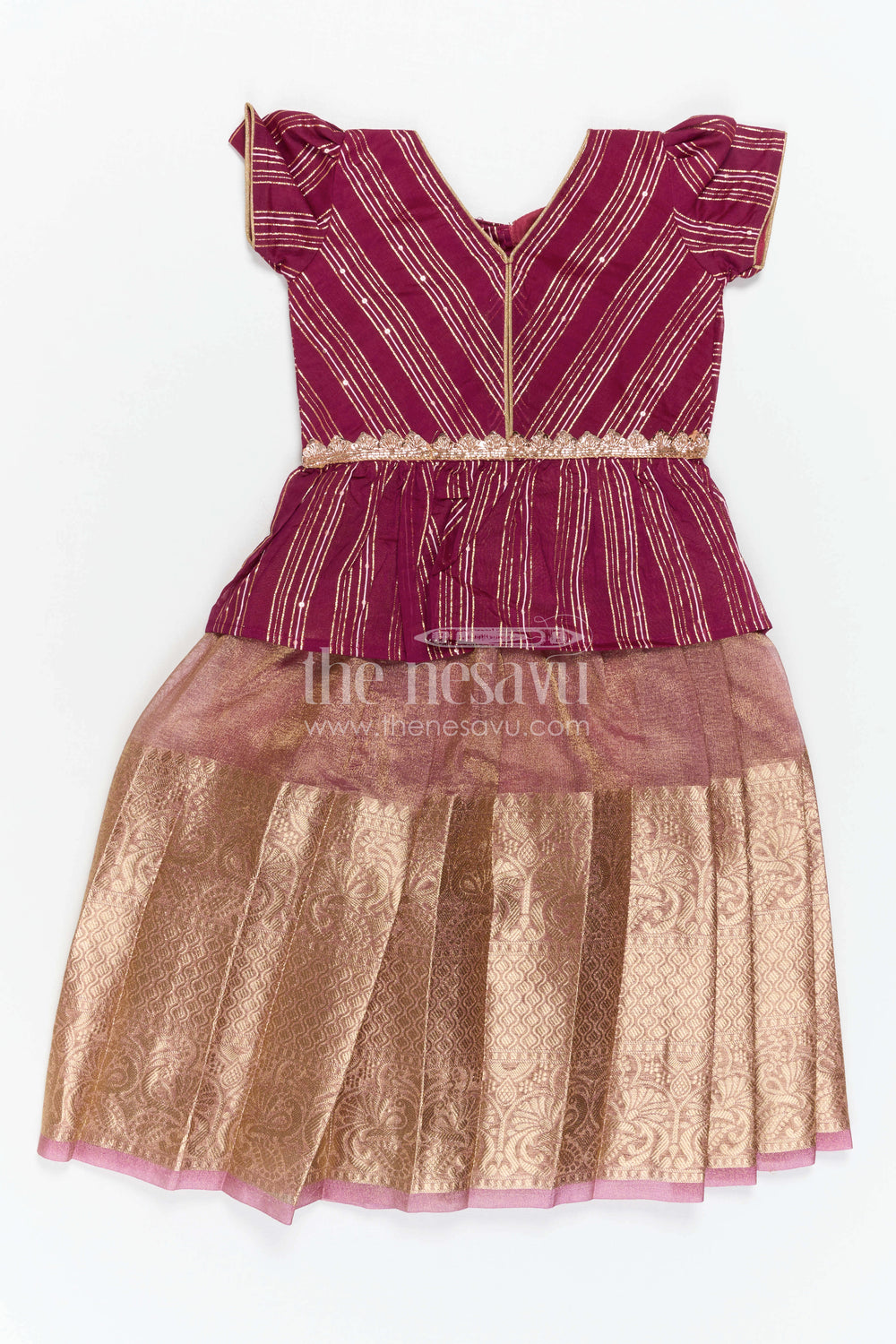The Nesavu Pattu Pavadai Baby Girl Pattu Pavadai for Traditional Functions and Festivals Nesavu Nesavu Baby Girl Pattu Pavadai Semi Banaras Tissue Silk With Big Border For Festive And Traditional Wear