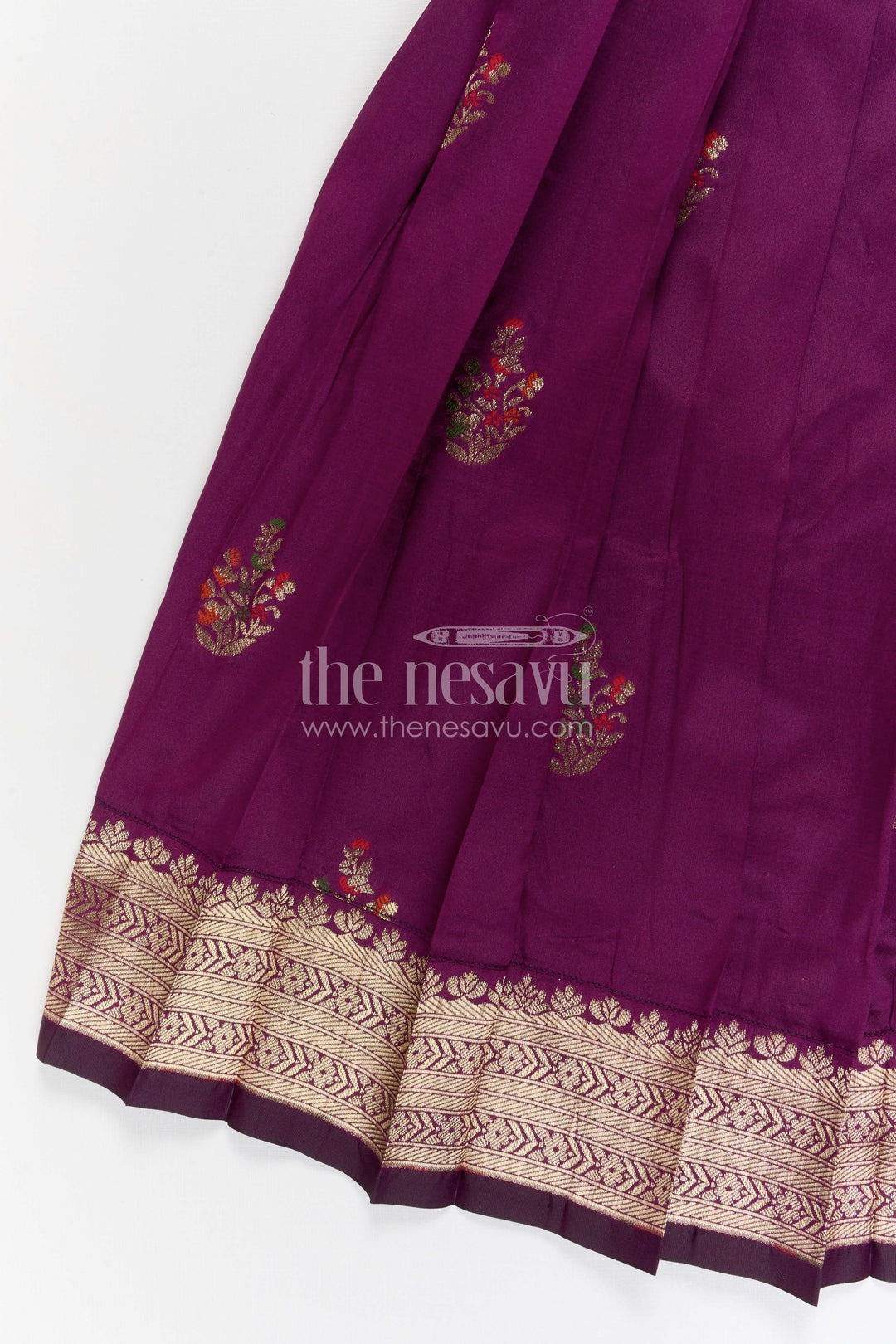 The Nesavu Pattu Pavadai Baby Girl Pattu Pavadai for Traditional Functions and Weddings Nesavu 20 (3Y) / Purple / Banarasi GPP373B-20 Nesavu baby girl pattu pavadai for weddings and festive occasions with Banaras art silk zari border