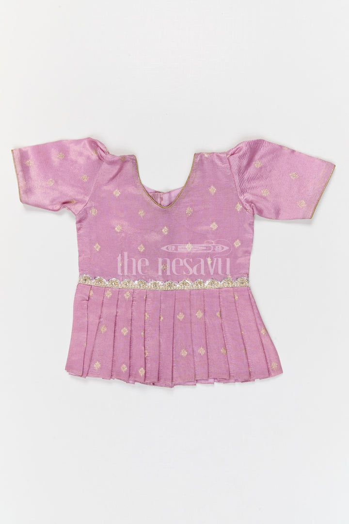 The Nesavu Pattu Pavadai Baby Girl Pattu Pavadai for Traditional Functions and Weddings Nesavu 20 (3Y) / Purple / Banarasi GPP373B-20 Nesavu baby girl pattu pavadai for weddings and festive occasions with Banaras art silk zari border