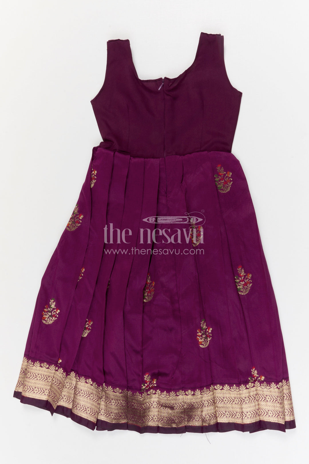 The Nesavu Pattu Pavadai Baby Girl Pattu Pavadai for Traditional Functions and Weddings Nesavu 20 (3Y) / Purple / Banarasi GPP373B-20 Nesavu baby girl pattu pavadai for weddings and festive occasions with Banaras art silk zari border