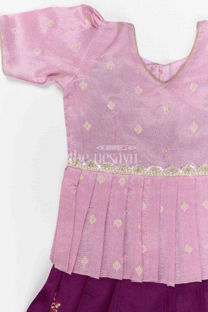 The Nesavu Pattu Pavadai Baby Girl Pattu Pavadai for Traditional Functions and Weddings Nesavu 20 (3Y) / Purple / Banarasi GPP373B-20 Nesavu baby girl pattu pavadai for weddings and festive occasions with Banaras art silk zari border