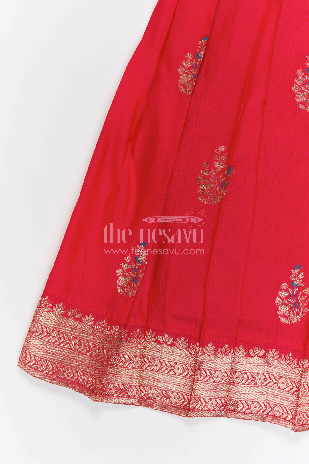 The Nesavu Pattu Pavadai Baby Girl Pattu Pavadai for Wedding and Festival Celebrations Nesavu 18 (2Y) / Red / Banarasi GPP372B-18 Nesavu baby girl pattu pavadai for weddings and festivals with Banaras art silk zari border
