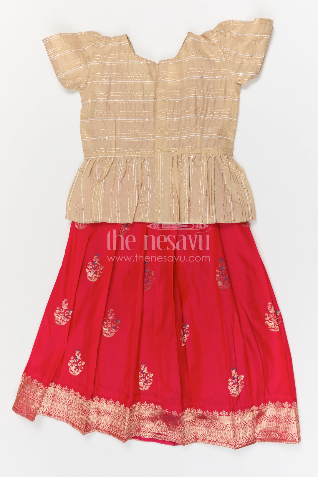 The Nesavu Pattu Pavadai Baby Girl Pattu Pavadai for Wedding and Festival Celebrations Nesavu 18 (2Y) / Red / Banarasi GPP372B-18 Nesavu baby girl pattu pavadai for weddings and festivals with Banaras art silk zari border