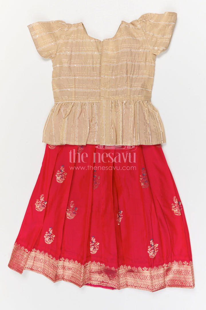 The Nesavu Pattu Pavadai Baby Girl Pattu Pavadai for Wedding and Festival Celebrations Nesavu 18 (2Y) / Red / Banarasi GPP372B-18 Nesavu baby girl pattu pavadai for weddings and festivals with Banaras art silk zari border
