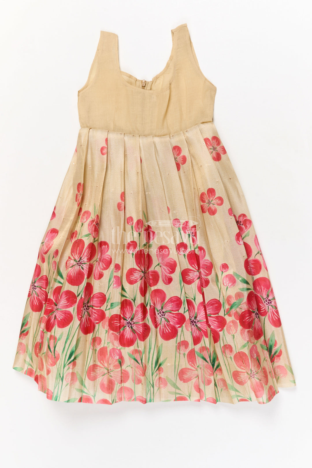 The Nesavu Pattu Pavadai Baby Girl Pattu Pavadai for Weddings and Festive Celebrations Nesavu Nesavu baby girl pattu pavadai with floral digital print skirt and pleated puff sleeve blouse