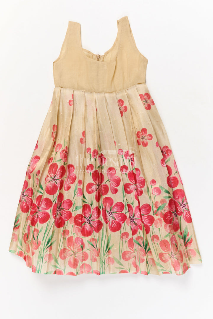 The Nesavu Pattu Pavadai Baby Girl Pattu Pavadai for Weddings and Festive Celebrations Nesavu Nesavu baby girl pattu pavadai with floral digital print skirt and pleated puff sleeve blouse