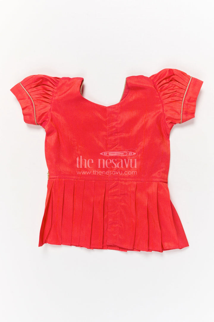 The Nesavu Pattu Pavadai Baby Girl Pattu Pavadai for Weddings and Festive Celebrations Nesavu Nesavu baby girl pattu pavadai with floral digital print skirt and pleated puff sleeve blouse