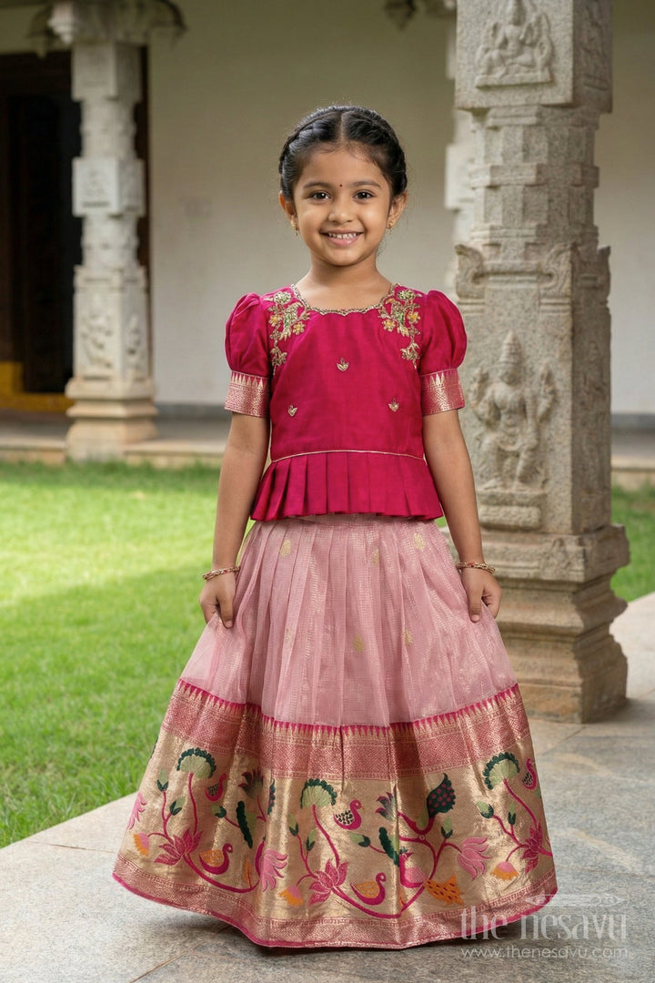 The Nesavu Pattu Pavadai Baby Girl Pattu Pavadai for Weddings and Festive Photoshoots Nesavu Nesavu baby girl pattu pavadai for weddings and birthday photoshoots with embroidered blouse