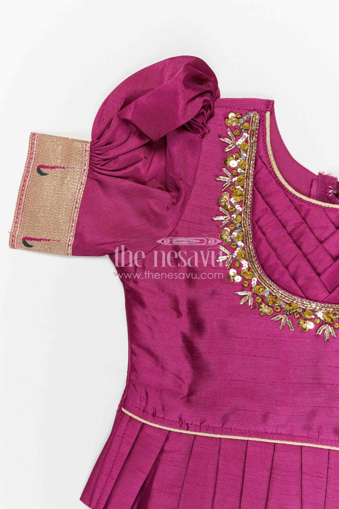 The Nesavu Pattu Pavadai Baby Girl Pattu Pavadai Set for Festivals and Traditional Celebrations Nesavu Nesavu baby girl pattu pavadai set for festivals and weddings with tissue skirt design
