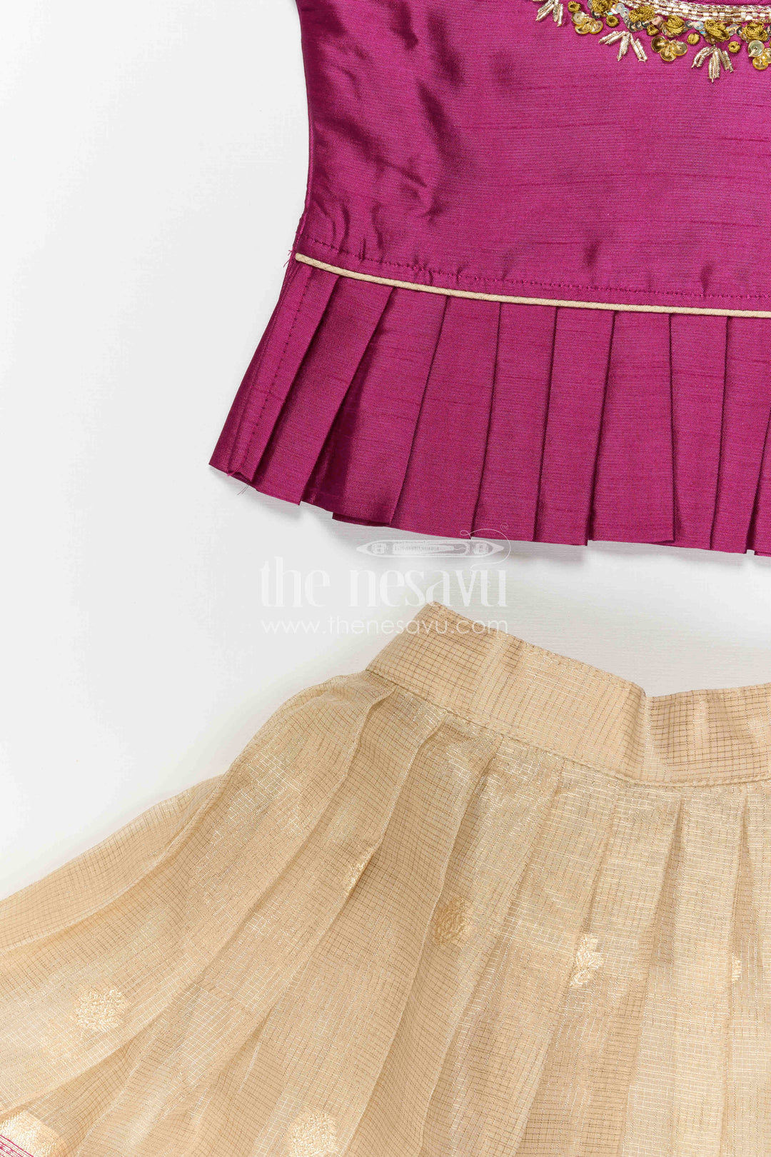 The Nesavu Pattu Pavadai Baby Girl Pattu Pavadai Set for Festivals and Traditional Celebrations Nesavu Nesavu baby girl pattu pavadai set for festivals and weddings with tissue skirt design