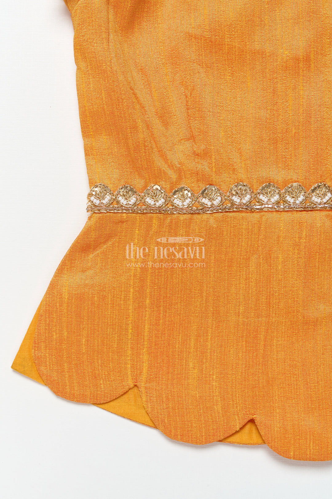 The Nesavu Pattu Pavadai Baby Girl Pattu Pavadai with Animal Border Print for Traditional Functions Nesavu Nesavu baby girl pattu pavadai lotus cow border print festive functions
