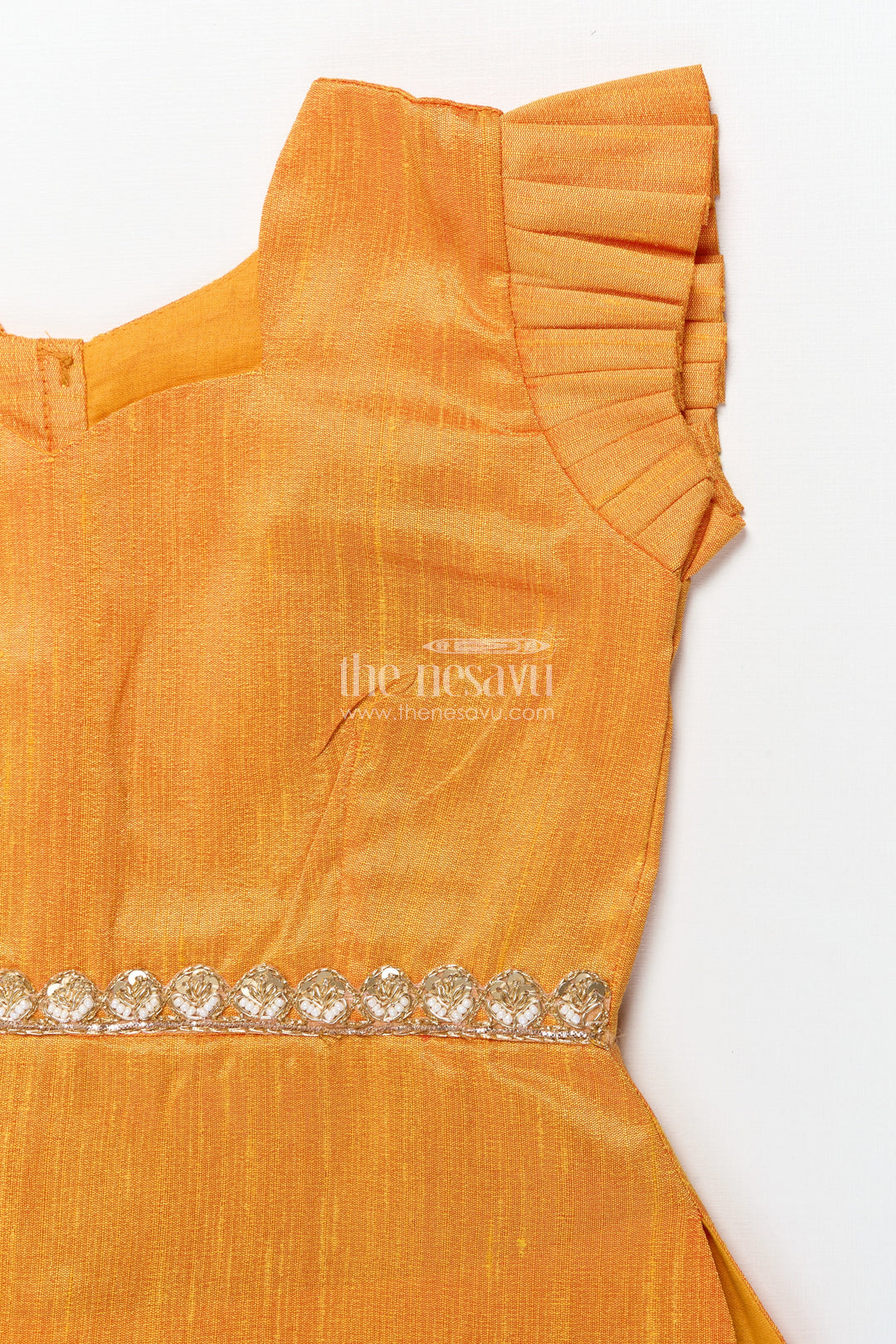 The Nesavu Pattu Pavadai Baby Girl Pattu Pavadai with Animal Border Print for Traditional Functions Nesavu Nesavu baby girl pattu pavadai lotus cow border print festive functions