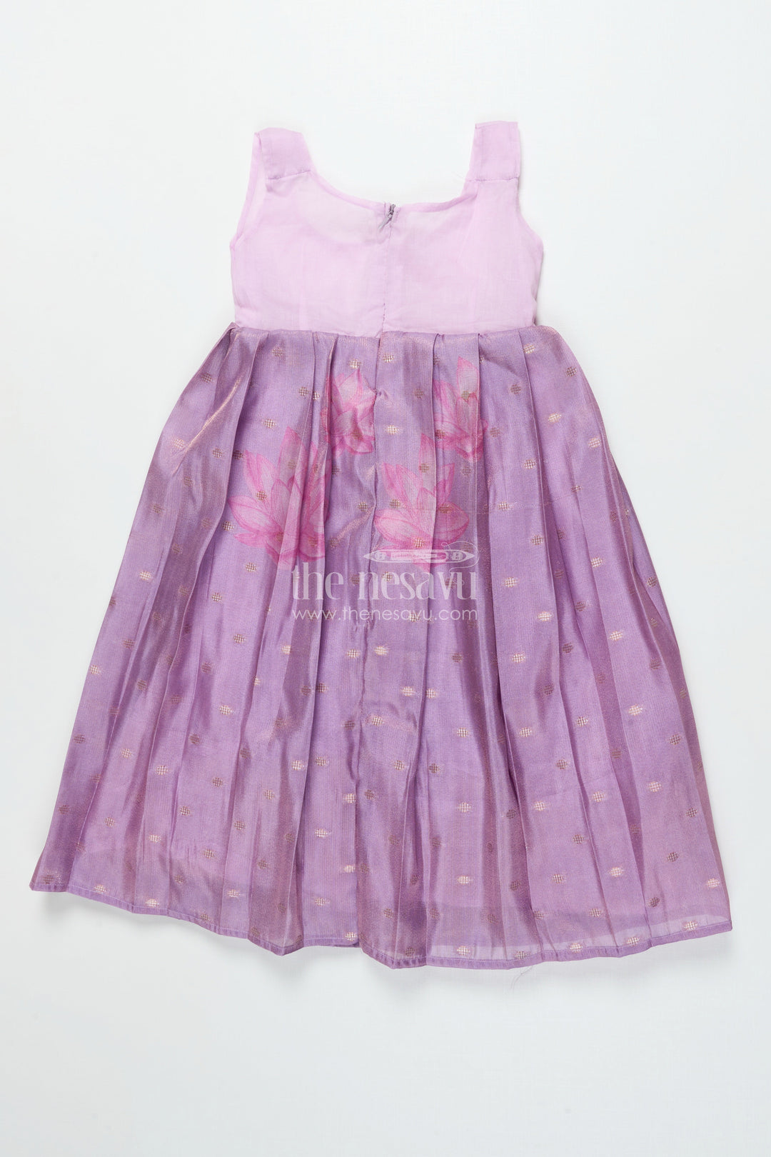 The Nesavu Pattu Pavadai Baby Girl Pattu Pavadai with Banaras Silk Yoke for Festive Photoshoots Nesavu 18 (2Y) / Purple GPP344B-18 Nesavu baby girl pattu pavadai with Banaras silk yoke and semi Banaras skirt for festive photos and rituals