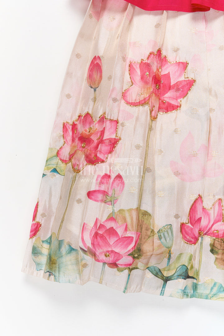 The Nesavu Pattu Pavadai Baby Girl Pattu Pavadai with Floral Print Skirt for Festive Moments Nesavu Nesavu baby girl pattu pavadai with floral tissue print skirt and semi raw silk blouse for festive occasions