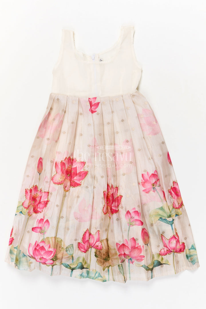 The Nesavu Pattu Pavadai Baby Girl Pattu Pavadai with Floral Print Skirt for Festive Moments Nesavu Nesavu baby girl pattu pavadai with floral tissue print skirt and semi raw silk blouse for festive occasions