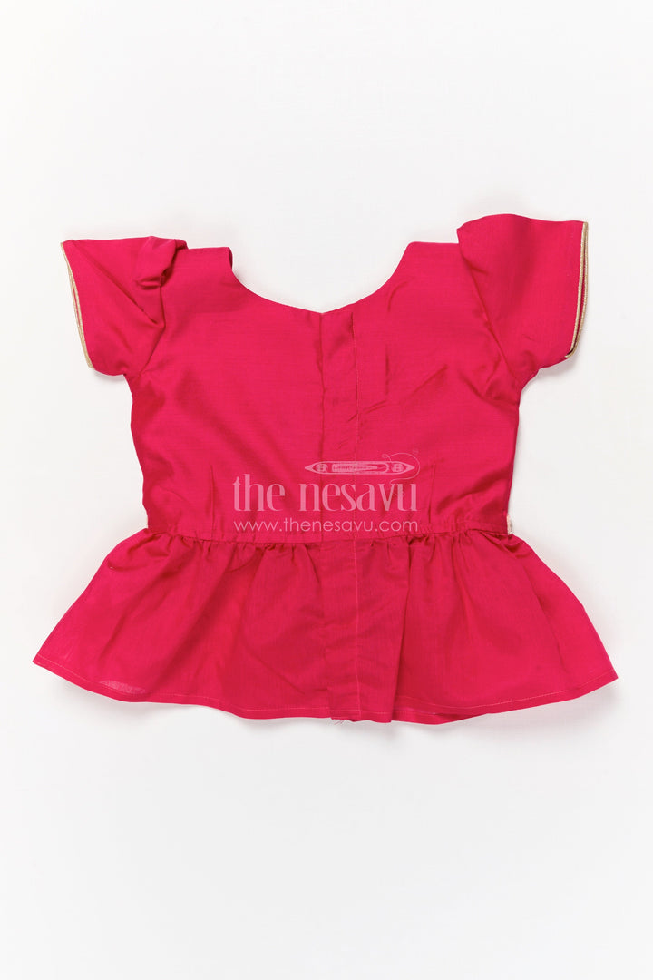 The Nesavu Pattu Pavadai Baby Girl Pattu Pavadai with Floral Print Skirt for Festive Moments Nesavu Nesavu baby girl pattu pavadai with floral tissue print skirt and semi raw silk blouse for festive occasions