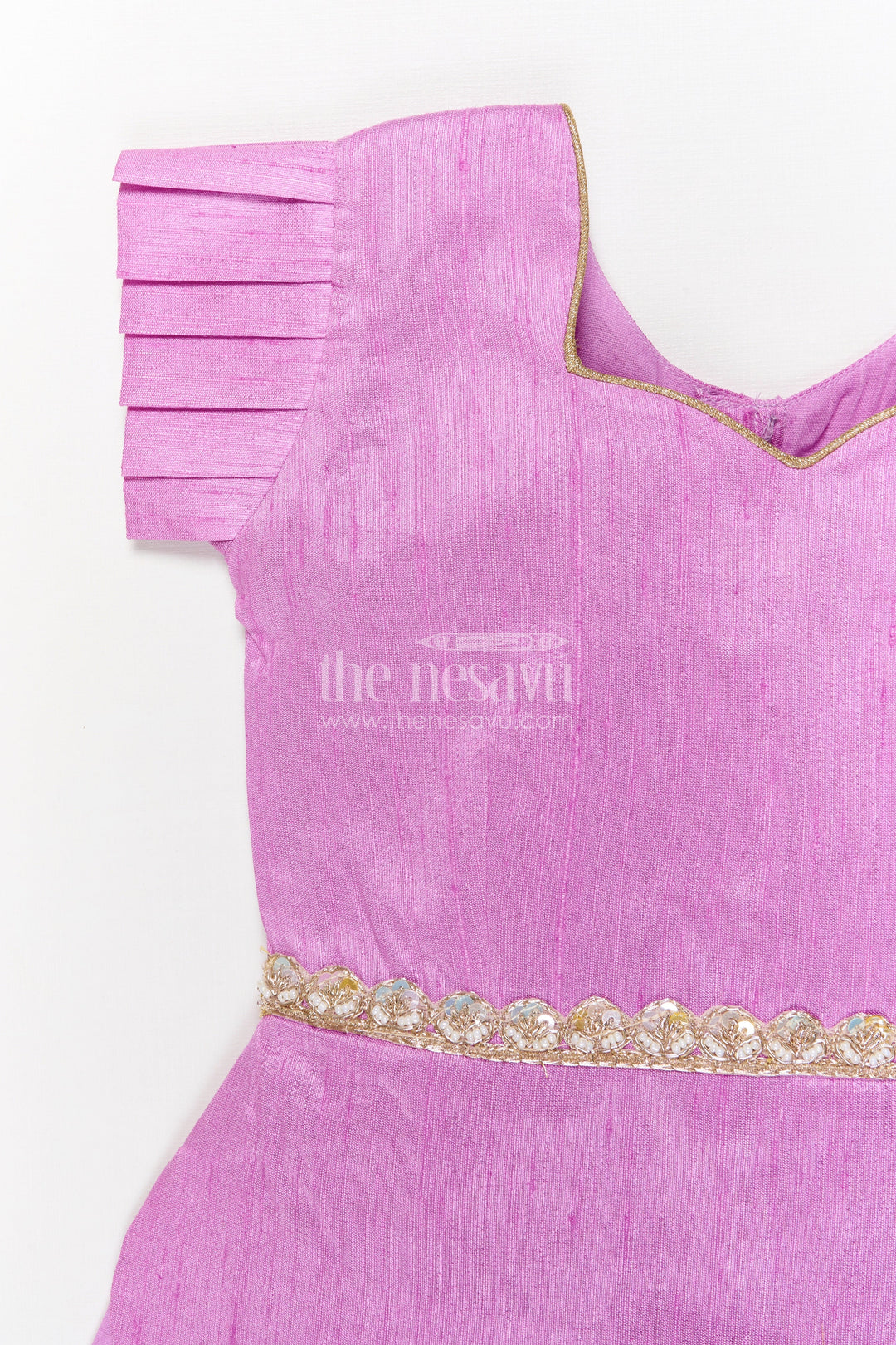 The Nesavu Pattu Pavadai Baby Girl Pattu Pavadai with Floral Skirt for Wedding and Festive Wear Nesavu Nesavu baby girl pattu pavadai with digital floral print skirt and scallop blouse for festive occasions