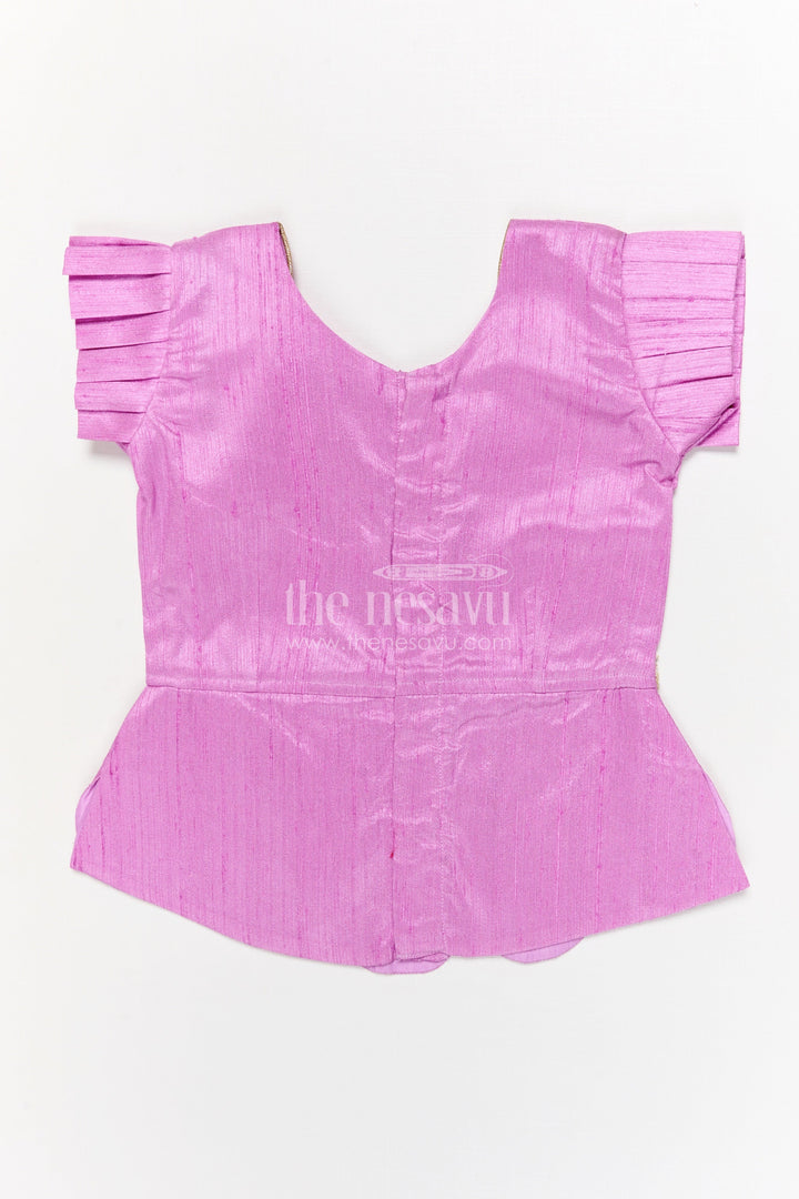 The Nesavu Pattu Pavadai Baby Girl Pattu Pavadai with Floral Skirt for Wedding and Festive Wear Nesavu Nesavu baby girl pattu pavadai with digital floral print skirt and scallop blouse for festive occasions