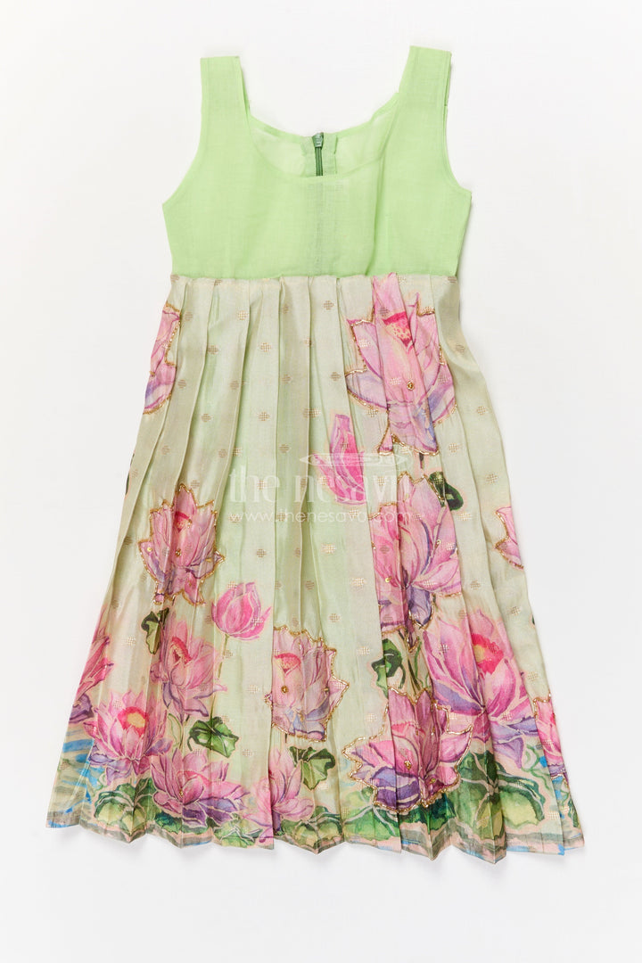 The Nesavu Pattu Pavadai Baby Girl Pattu Pavadai with Floral Skirt for Wedding and Festive Wear Nesavu Nesavu baby girl pattu pavadai with digital floral print skirt and scallop blouse for festive occasions