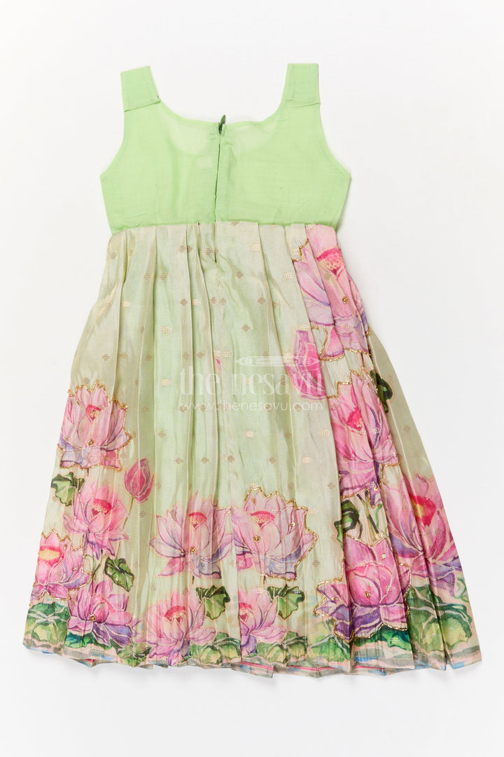 The Nesavu Pattu Pavadai Baby Girl Pattu Pavadai with Floral Skirt for Wedding and Festive Wear Nesavu Nesavu baby girl pattu pavadai with digital floral print skirt and scallop blouse for festive occasions