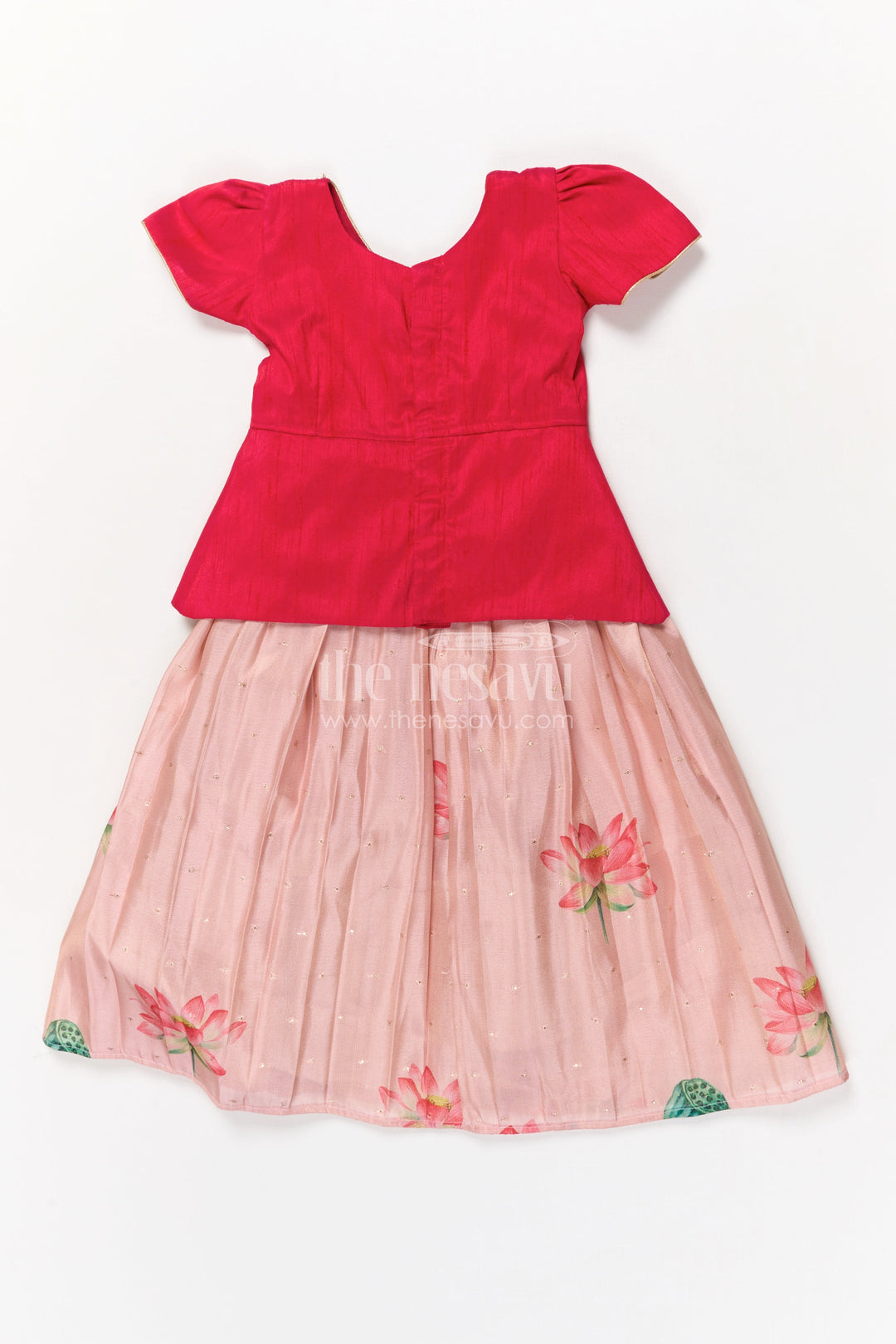 The Nesavu Pattu Pavadai Baby Girl Pattu Pavadai with Raw Silk Yoke for Festive Occasions Nesavu 18 (2Y) / Red GPP353B-18 Nesavu baby girl pattu pavadai with raw silk yoke and semi Banaras art silk skirt for traditional events