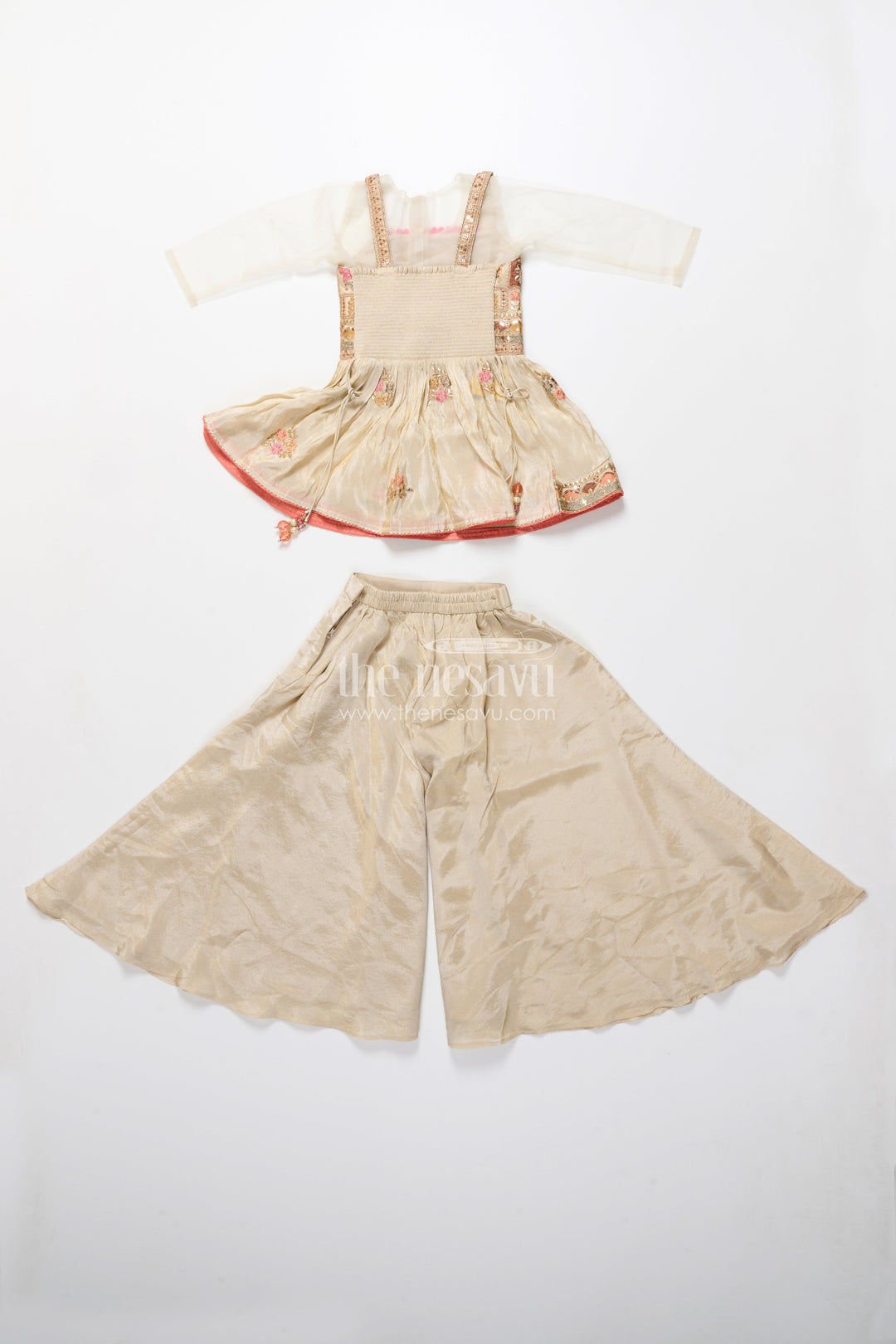 The Nesavu Girls Sharara / Plazo Set Baby Girl Plazo Set for Weddings and Traditional Occasions Nesavu Nesavu baby girl plazo set viscose silk embroidery  ideal weddings traditional ceremonies