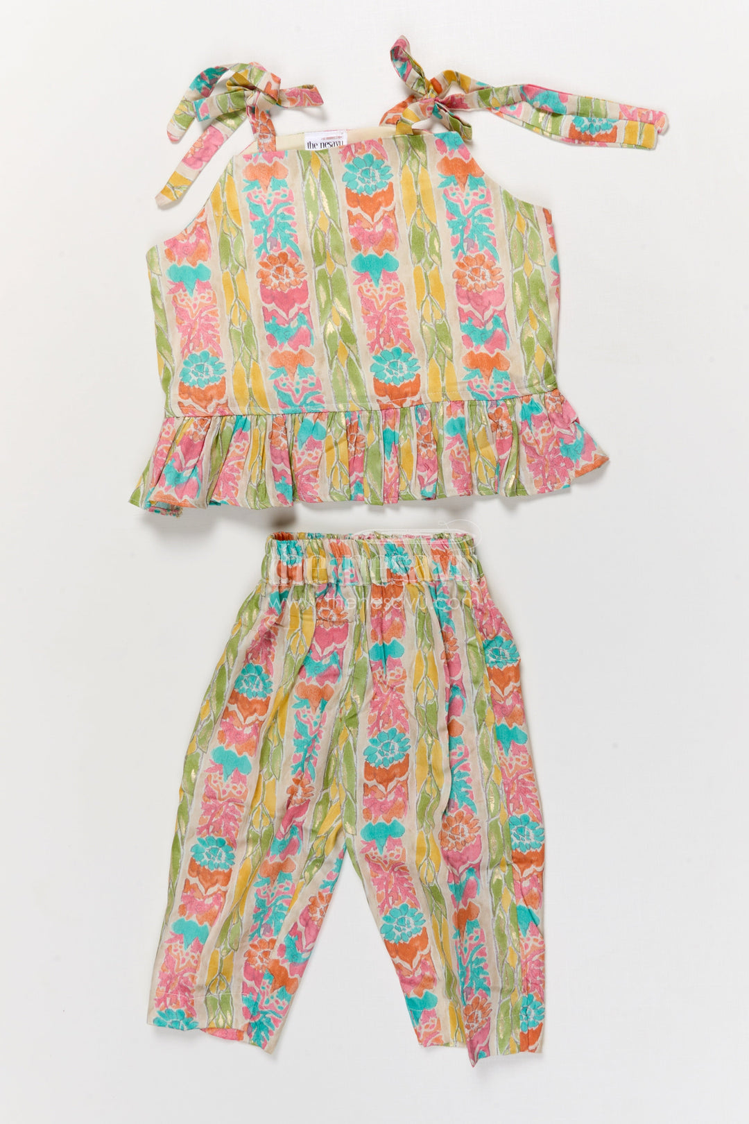 The Nesavu Girls Co-Ord Sets Baby Girl Printed Co-ord Set in Modal Silk for Cultural Gatherings and Festivals Nesavu 18 (2Y) / Multicolor GPS916A-18 Nesavu modal silk printed co-ord set for baby girls with ethnic motifs for festive celebrations