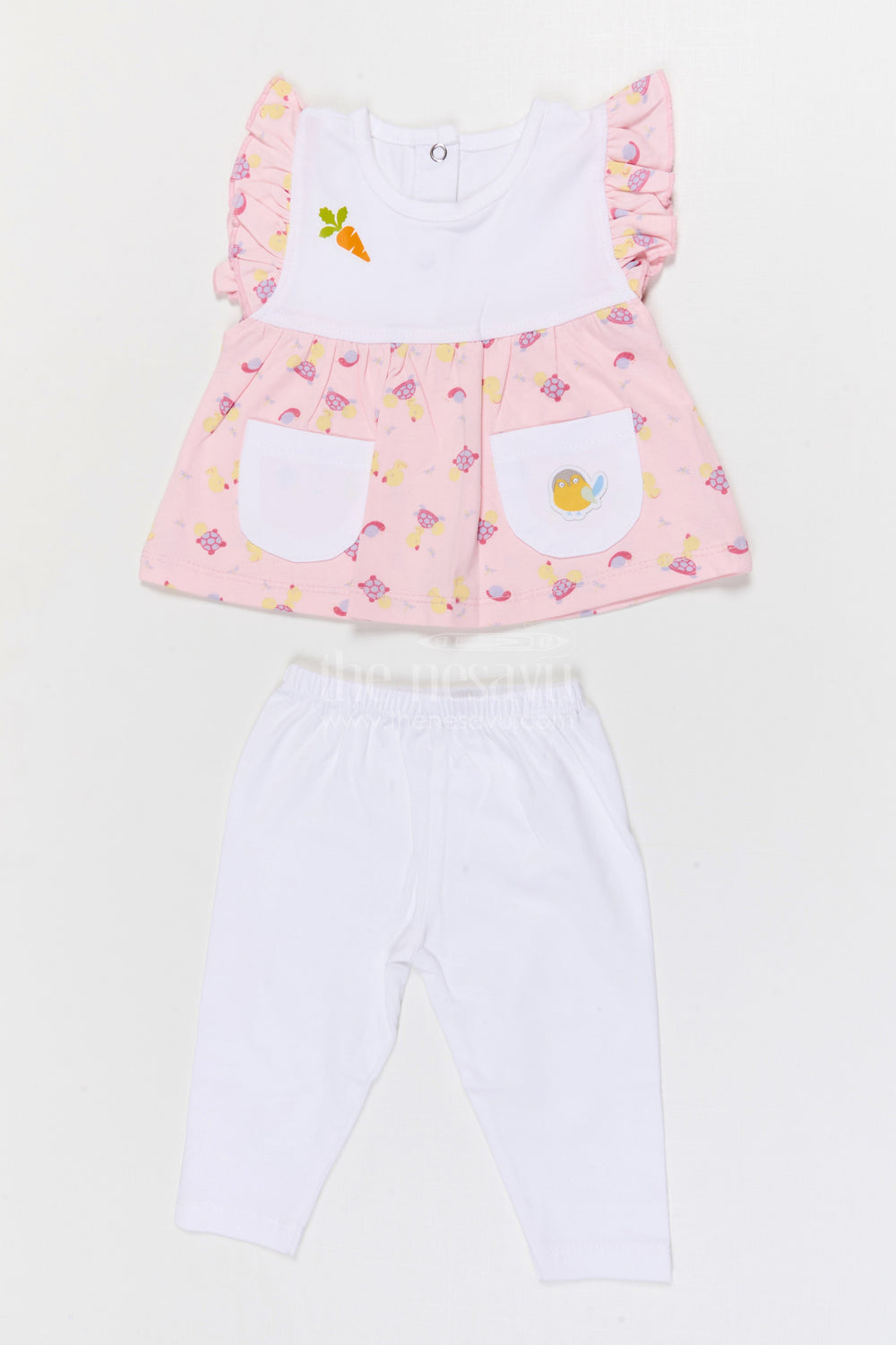 The Nesavu Baby Casual Sets Baby Girl Printed Cotton Set for Daycare and Daily Wear Nesavu 10 (NB) / Green / Cotton BFJ937A-10 Nesavu Baby Girl Cotton Jersey Printed Set With Leggings For Daycare And Casual Outings