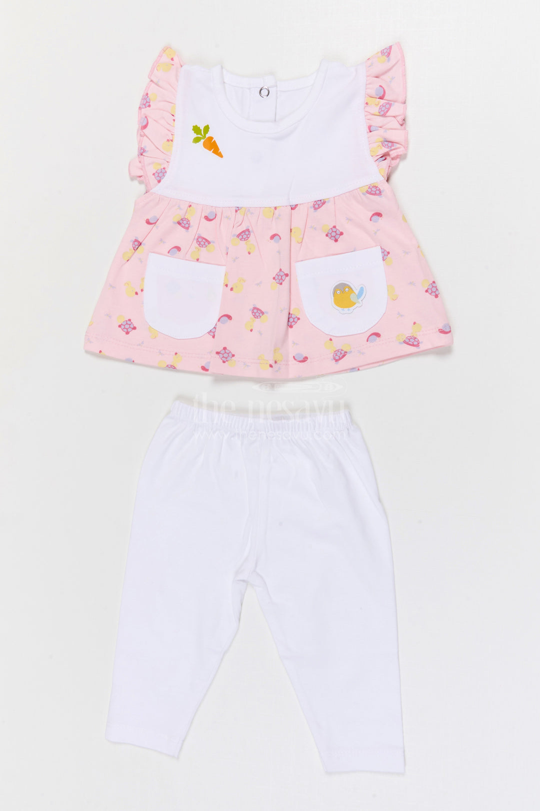 The Nesavu Baby Casual Sets Baby Girl Printed Cotton Set for Daycare and Daily Wear Nesavu 10 (NB) / Green / Cotton BFJ937A-10 Nesavu Baby Girl Cotton Jersey Printed Set With Leggings For Daycare And Casual Outings