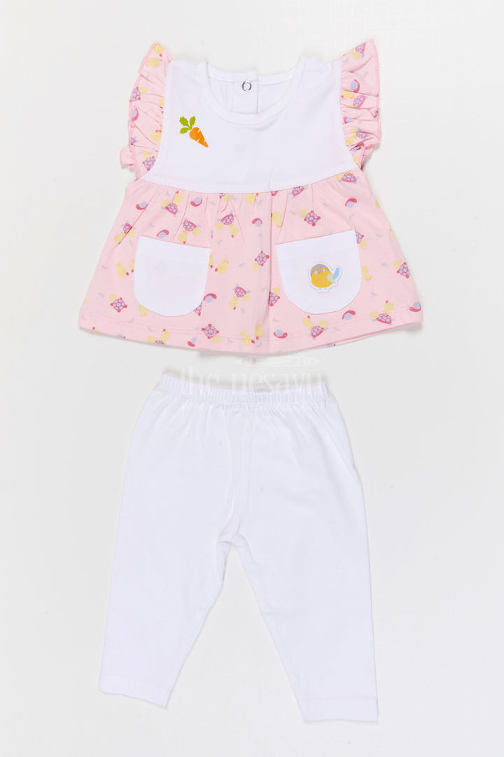 The Nesavu Baby Casual Sets Baby Girl Printed Cotton Set for Daycare and Daily Wear Nesavu 10 (NB) / Green / Cotton BFJ937A-10 Nesavu Baby Girl Cotton Jersey Printed Set With Leggings For Daycare And Casual Outings