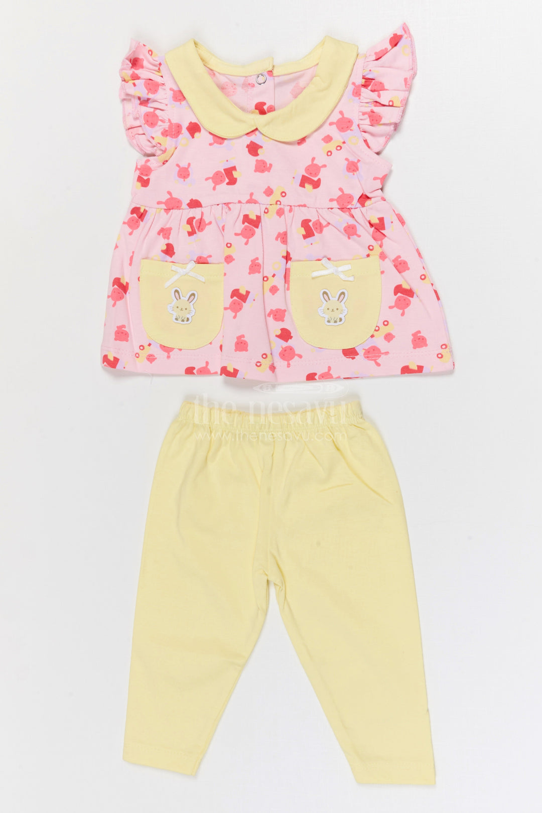 The Nesavu Baby Casual Sets Baby Girl Printed Cotton Set for Playdates and Outings Nesavu 10 (NB) / Purple / Cotton BFJ934A-10 Nesavu Baby Girl Cotton Jersey Printed Set With Leggings For Playdates And Casual Outings