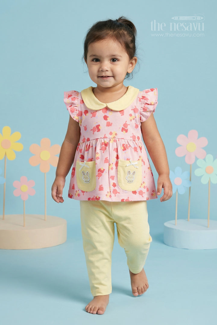 The Nesavu Baby Casual Sets Baby Girl Printed Cotton Set for Playdates and Outings Nesavu 10 (NB) / Purple / Cotton BFJ934A-10 Nesavu Baby Girl Cotton Jersey Printed Set With Leggings For Playdates And Casual Outings