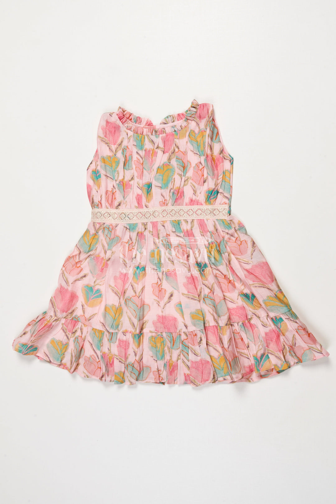 The Nesavu Girls Cotton Frock Baby Girl Printed Frock for Birthday Parties and Casual Celebrations Nesavu 18 (2Y) / Pink GFC2024A-18 Nesavu baby girl floral printed frock in modal silk for birthday parties and special outings
