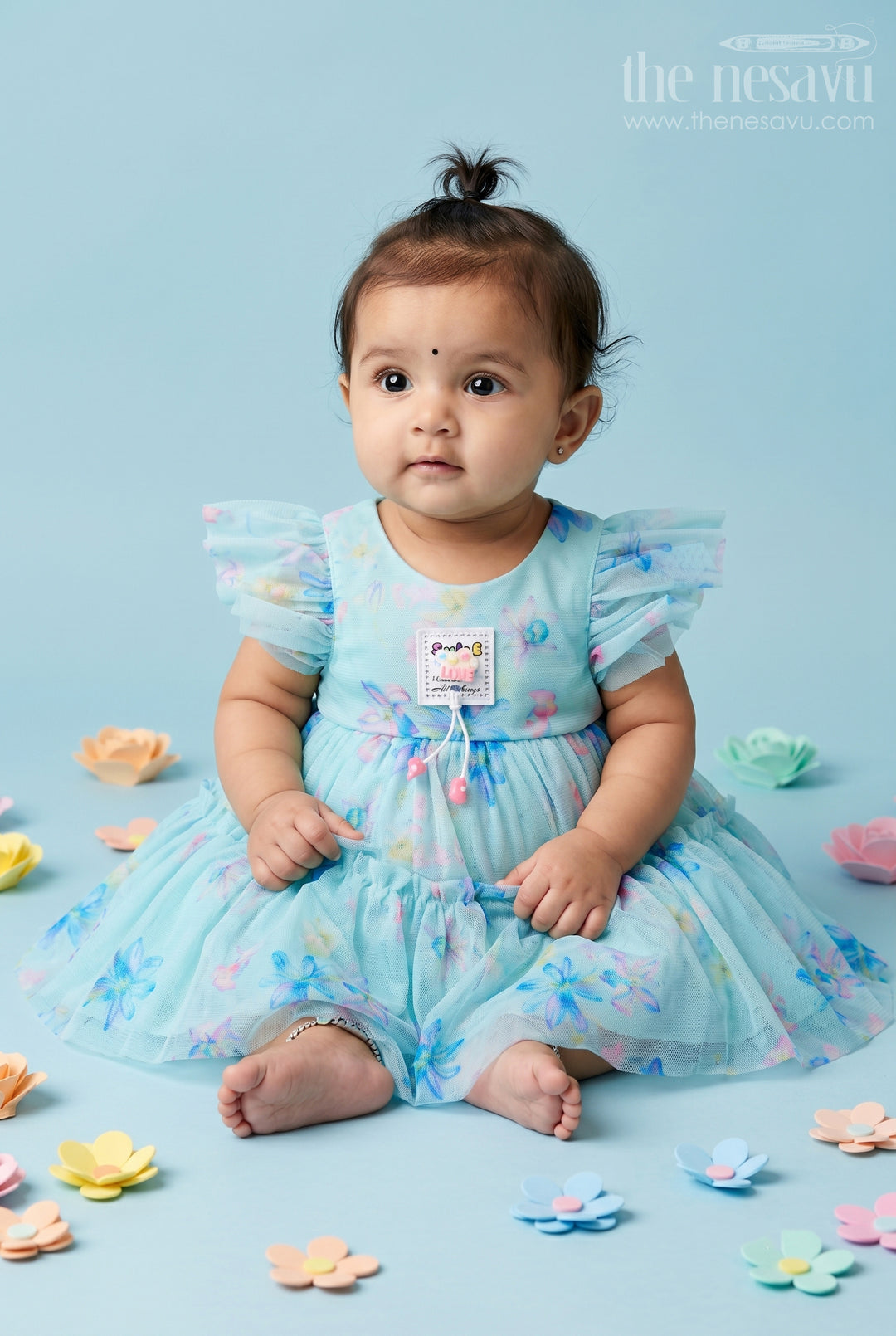 The Nesavu Baby Frocks Baby Girl Printed Frock for Playdates and Casual Outings Nesavu 14 (6M) / Green / Net BFJ977C-14 Nesavu Baby Girl Printed Frock With Soft Net Fabric For Casual Outings And Playful Celebrations