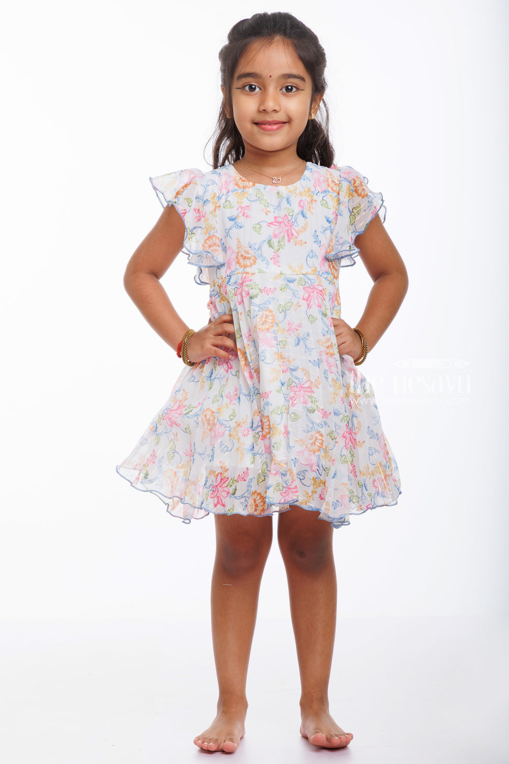 The Nesavu Baby Fancy Frock Baby Girl's Angelic Floral Frock with Flutter Sleeves Nesavu Charming Floral Dress for Baby Girls | Perfect for Celebrations and Play | The Nesavu