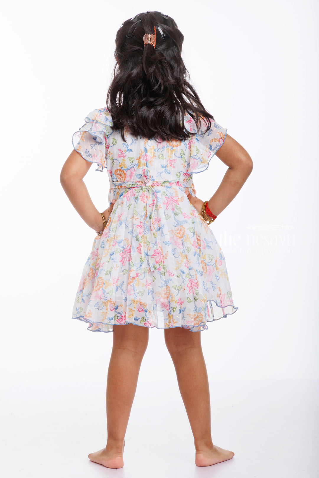 The Nesavu Baby Fancy Frock Baby Girl's Angelic Floral Frock with Flutter Sleeves Nesavu Charming Floral Dress for Baby Girls | Perfect for Celebrations and Play | The Nesavu