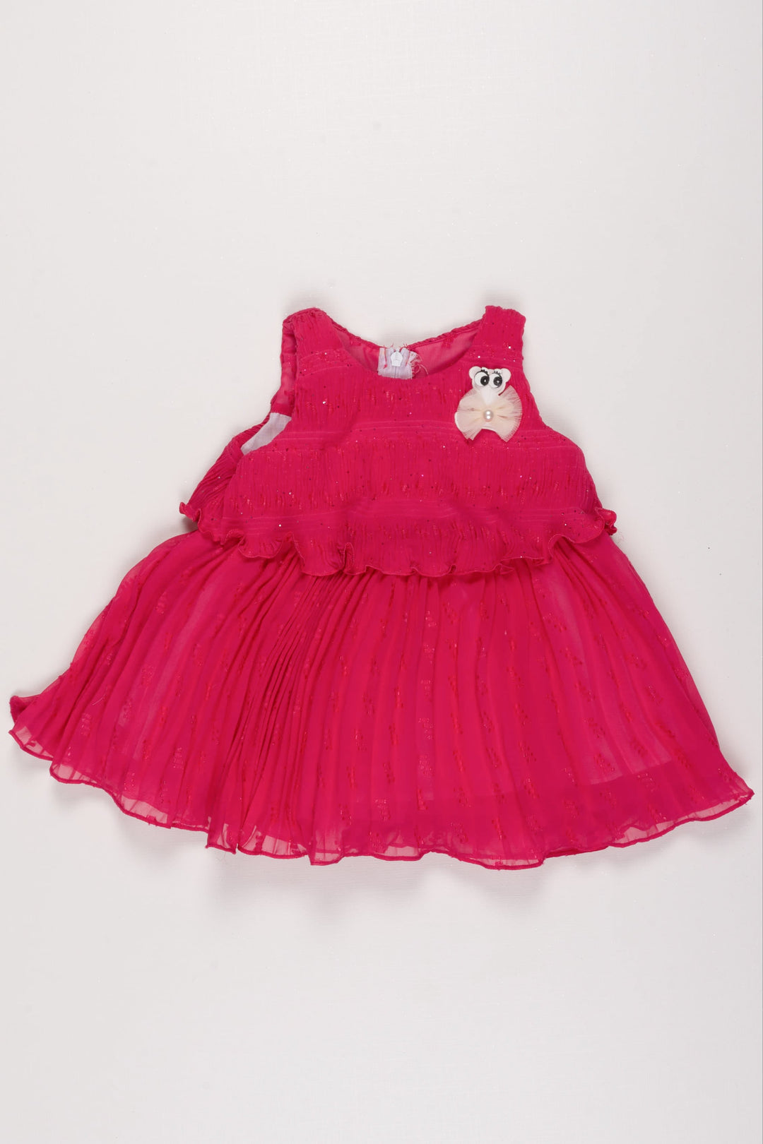 The Nesavu Baby Fancy Frock Baby Girl's Deep Pink Baby Frock with Sparkling Sequin Detail and Ruffled Hem Nesavu 12 (3M) / Pink BFJ499B-12 Glittery Pink Baby Frock | Birthday and Formal Wear | The Nesavu