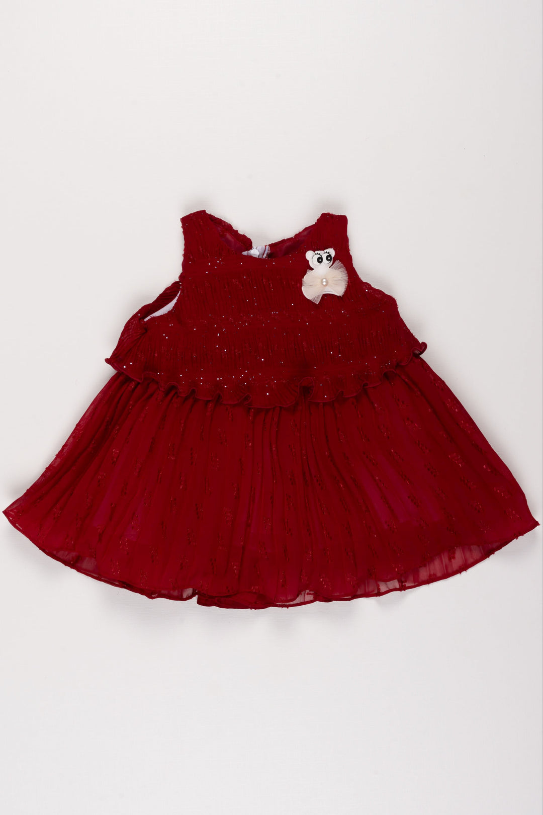 The Nesavu Baby Fancy Frock Baby Girl's Festive Maroon Baby Frock with Sparkling Sequin Details Nesavu 12 (3M) / Maroon BFJ499A-12 Maroon Velvet Sequin Baby Frock | Festive Occasion Wear | The Nesavu