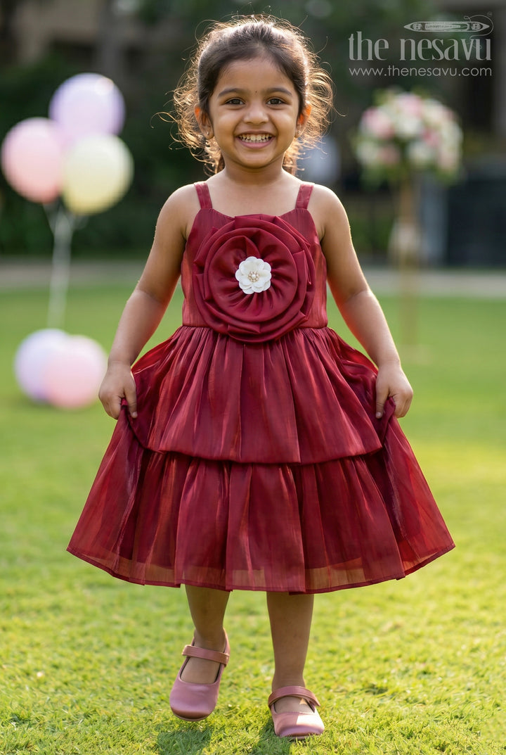 The Nesavu Girls Fancy Party Frock Baby Girl Satin Party Dress for Birthdays and Special Celebrations Nesavu 14 (6M) / Red / Satin PF199C-14 Nesavu baby girl satin party dress for birthdays celebrations and cake smash photoshoots