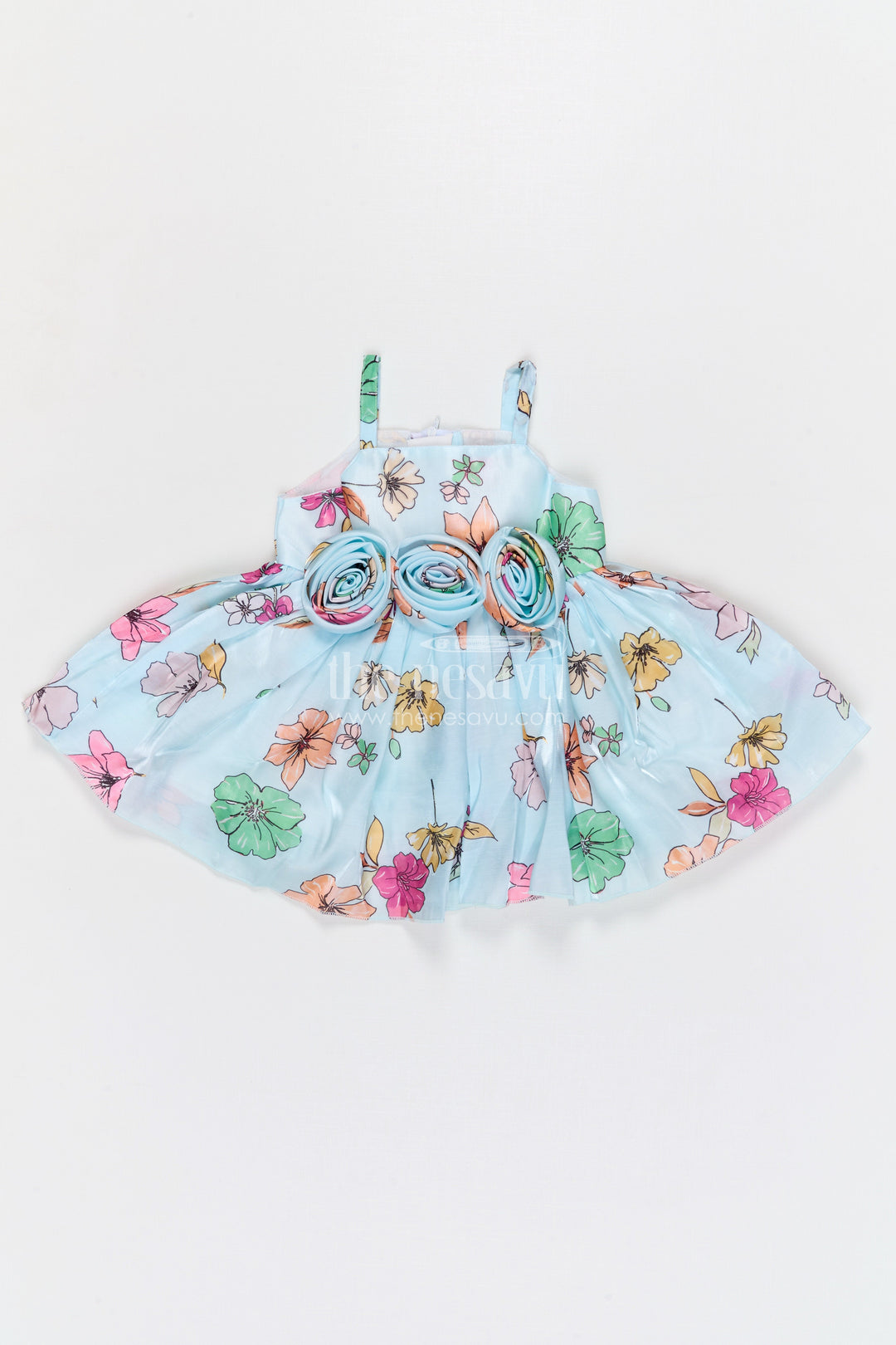 The Nesavu Baby Fancy Frock Baby Girl Satin Party Frock for Birthdays and Celebration Nesavu 14 (6M) / Half white / Satin BFJ962B-14 Nesavu baby girl satin party frock with floral print for birthdays celebrations and baby occasions