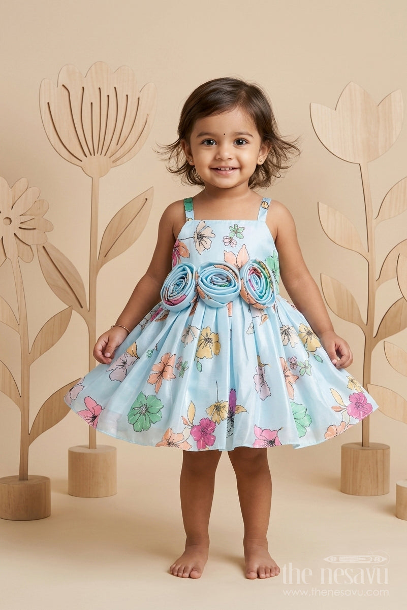 The Nesavu Baby Fancy Frock Baby Girl Satin Party Frock for Birthdays and Celebration Nesavu 14 (6M) / Half white / Satin BFJ962B-14 Nesavu baby girl satin party frock with floral print for birthdays celebrations and baby occasions