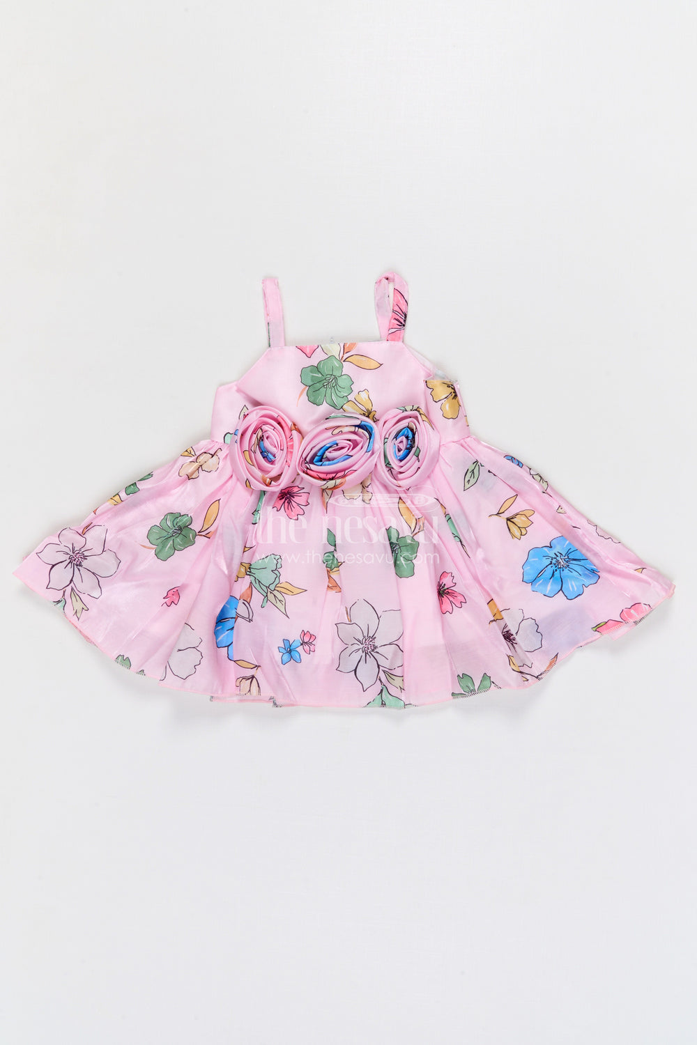 The Nesavu Baby Fancy Frock Baby Girl Satin Party Frock for Birthdays and Celebration Moments Nesavu 14 (6M) / Pink / Satin BFJ962A-14 Nesavu baby girl satin party frock with floral print for birthdays celebrations and baby occasions