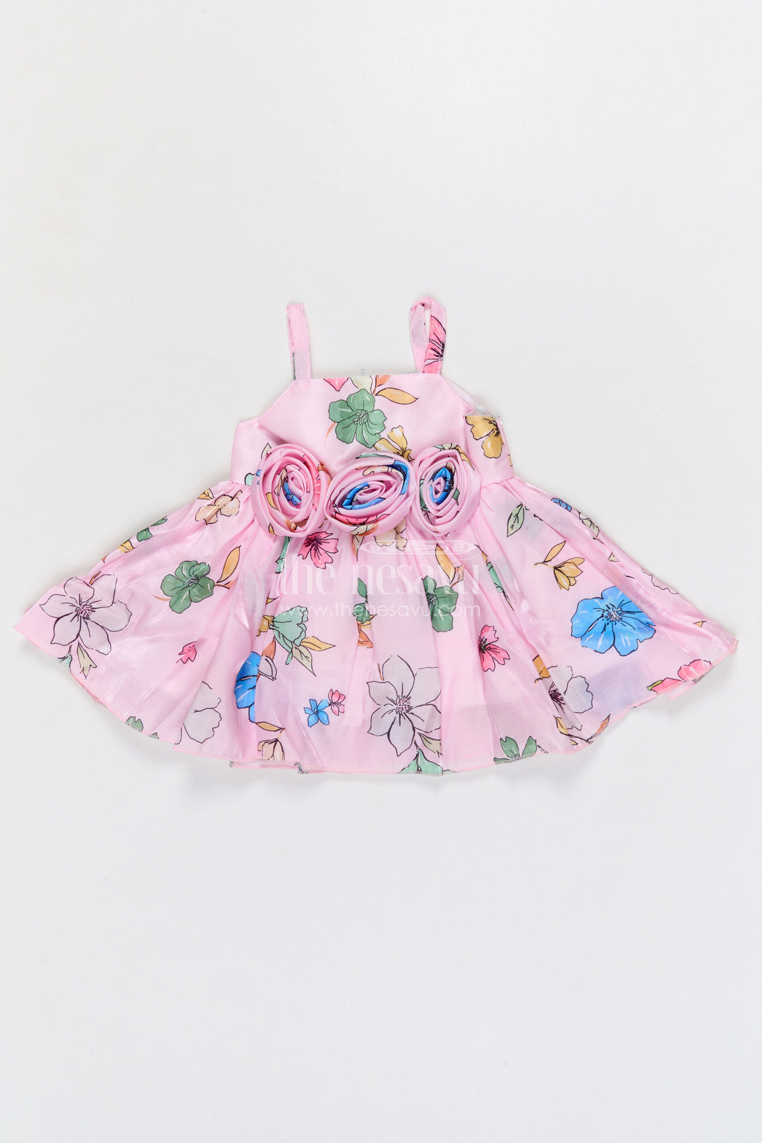 The Nesavu Baby Fancy Frock Baby Girl Satin Party Frock for Birthdays and Celebration Moments Nesavu 14 (6M) / Pink / Satin BFJ962A-14 Nesavu baby girl satin party frock with floral print for birthdays celebrations and baby occasions
