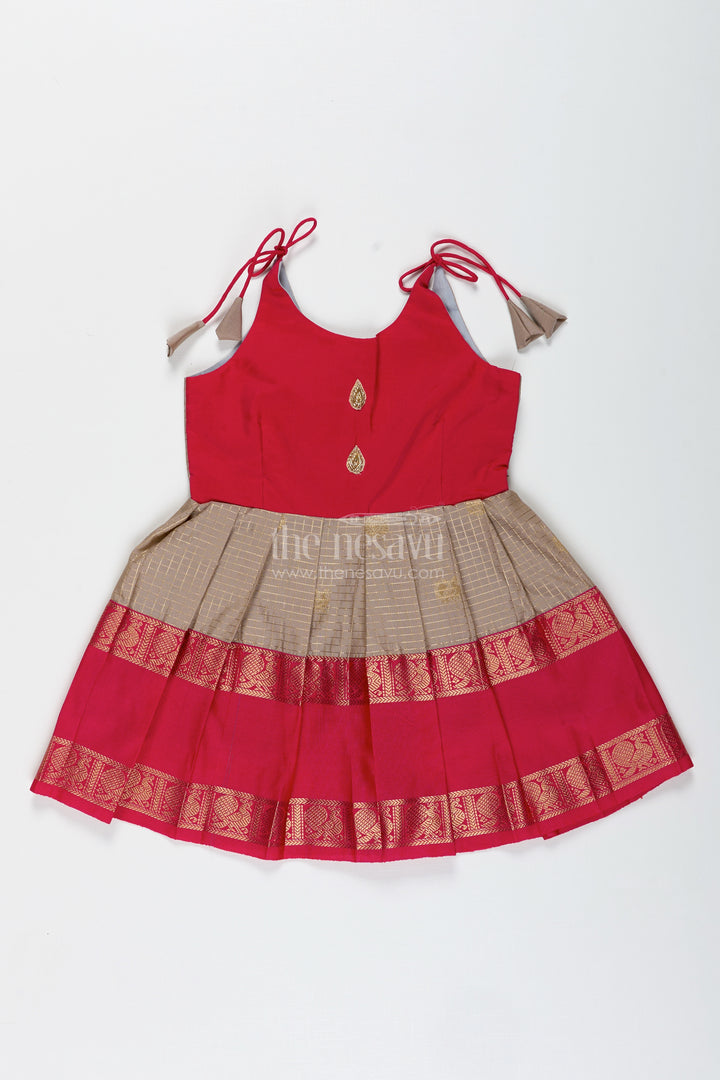 The Nesavu Tie-up Frock Baby Girl Semi Silk Frock for Naming Ceremony and Ethnic Photoshoots Nesavu 14 (6M) / Red / Style 2 SF1002AB-14 Nesavu baby girl semi silk frock zari skirt naming ceremony festive wear