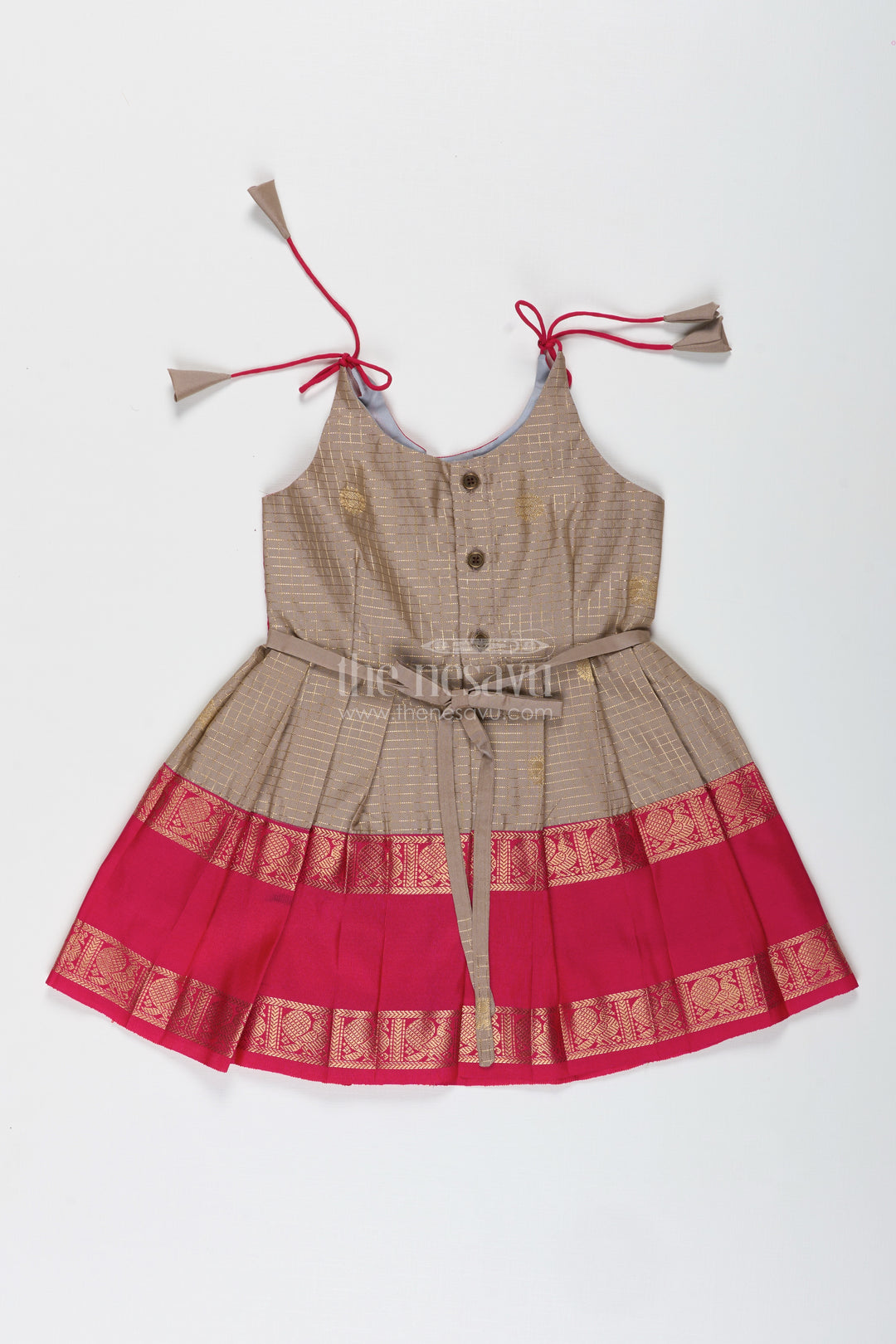 The Nesavu Tie-up Frock Baby Girl Semi Silk Frock for Naming Ceremony and Ethnic Photoshoots Nesavu Nesavu baby girl semi silk frock zari skirt naming ceremony festive wear